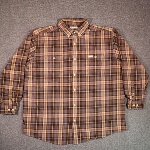 Carhartt Flannel Shirts Mens XL Brown Long Sleeve Plaid Western Farm 100% Cotton
